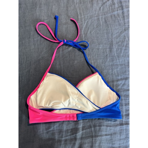Pink Victoria's Secret Halter Neck Bikini Top S Pink Blue‎ Cutout Colorblock - Picture 3 of 6
